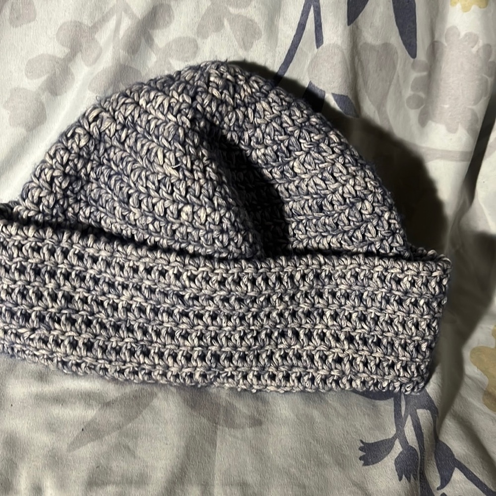 Sale- Cotton Roll Up Beanie (blue n cream) Handmade -(Stitchezz by Nash)
